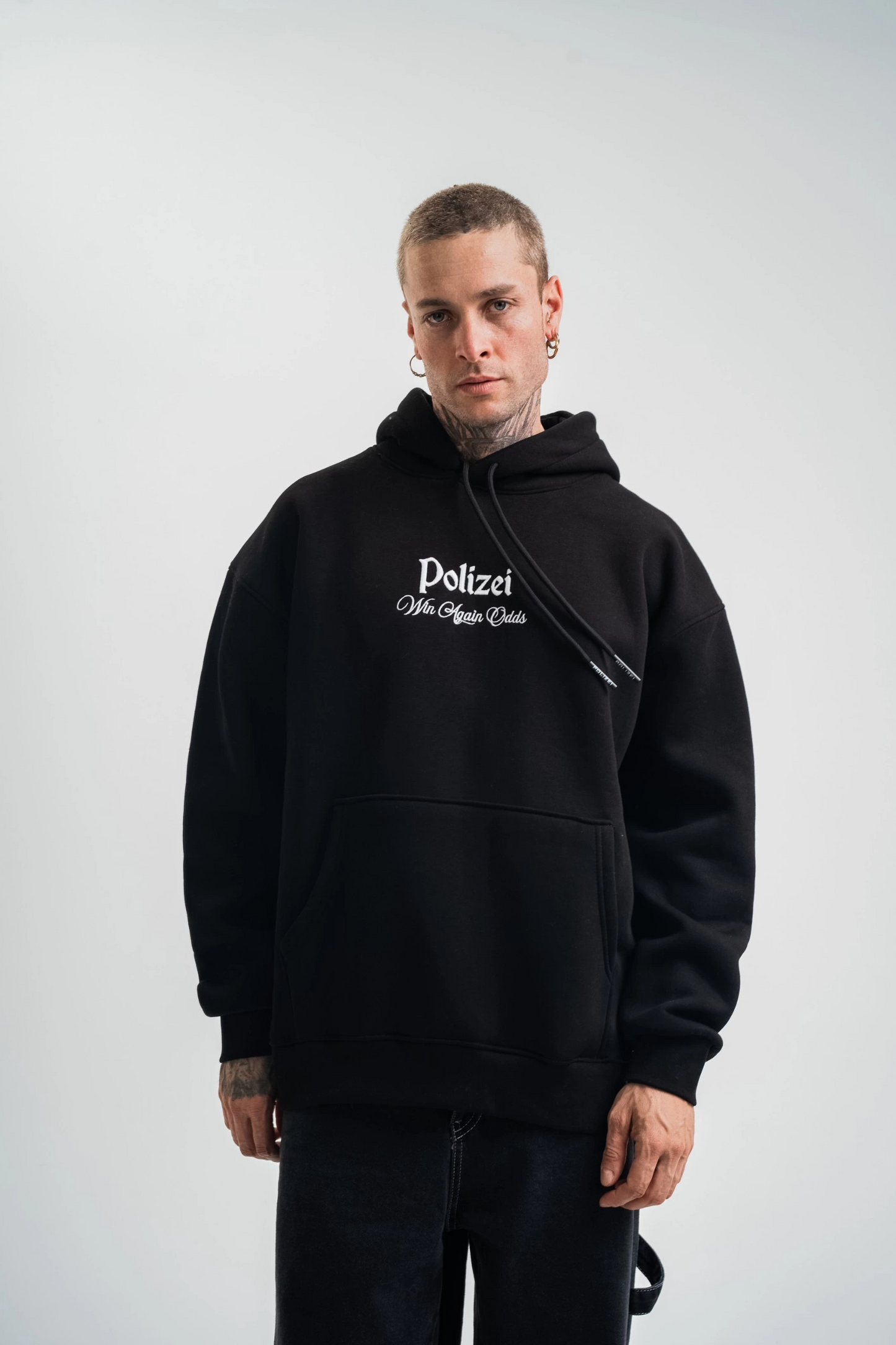 Üç İplik Kapşonlu Dijital Patchli SweatShirt - Siyah -