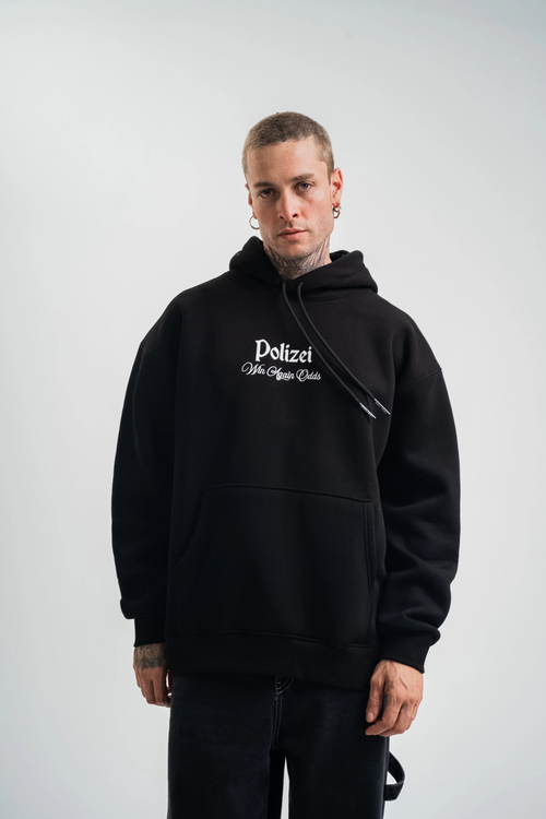 Üç İplik Kapşonlu Dijital Patchli SweatShirt - Siyah -