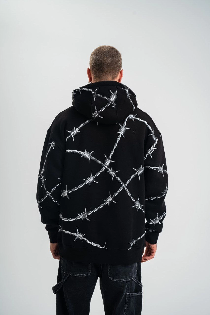 Kapşonlu Varak ve Pano Baskılı SweatShirt- Siyah -