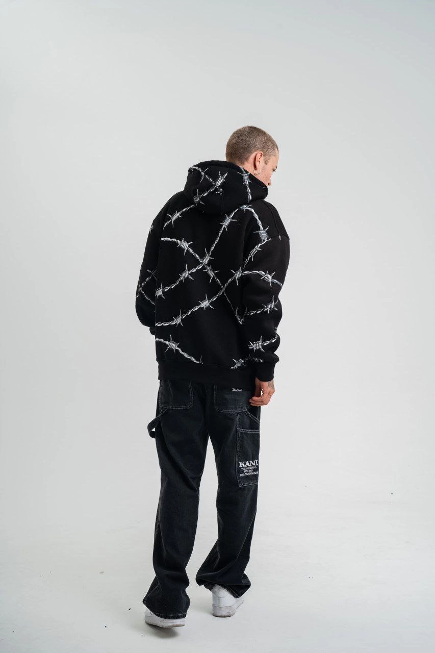 Kapşonlu Varak ve Pano Baskılı SweatShirt- Siyah -
