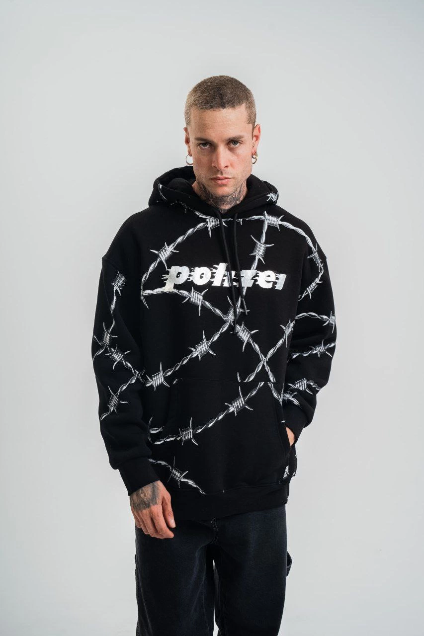 Kapşonlu Varak ve Pano Baskılı SweatShirt- Siyah -