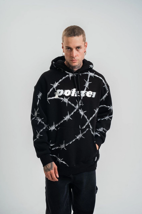 Kapşonlu Varak ve Pano Baskılı SweatShirt- Siyah -