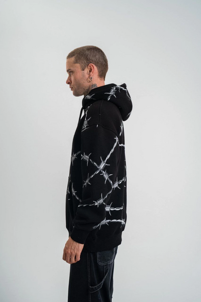 Kapşonlu Varak ve Pano Baskılı SweatShirt- Siyah -
