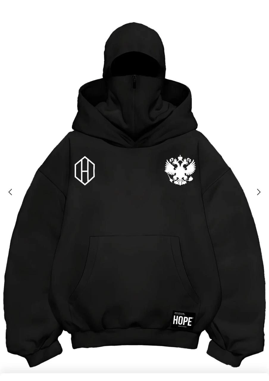 Samuray Ninja Çift Kapşonlu ZIP Fermuarlı Kanguru Çepli Tam Fermuarlı Hoodie ön ve Arka Baskılı Maske Detaylı  sweatshirt - Siyah