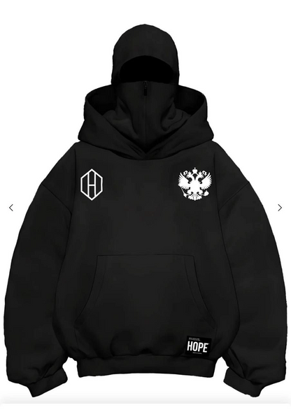 Samuray Ninja Çift Kapşonlu ZIP Fermuarlı Kanguru Çepli Tam Fermuarlı Hoodie ön ve Arka Baskılı Maske Detaylı  sweatshirt - Siyah