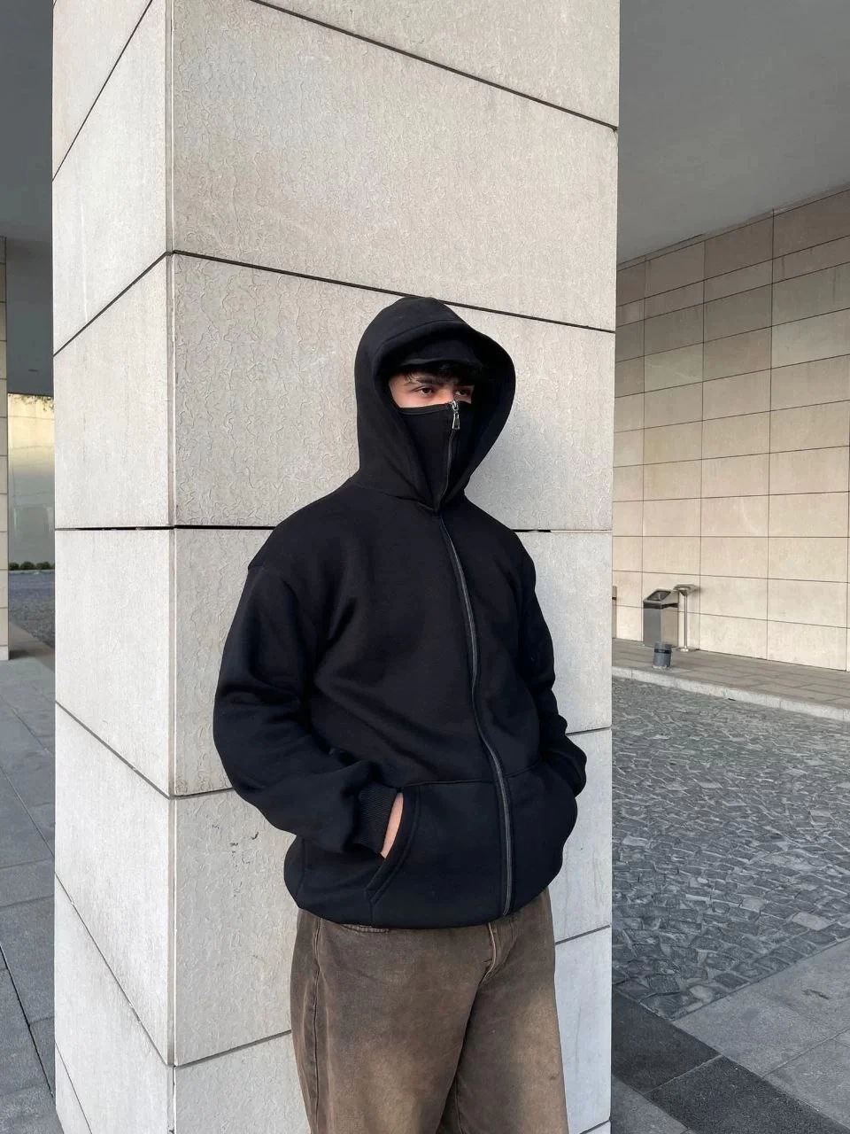 Samuray Ninja Çift Kapşonlu ZIP Fermuarlı Kanguru Çepli Tam Fermuarlı Hoodie  sweatshirt - Siyah