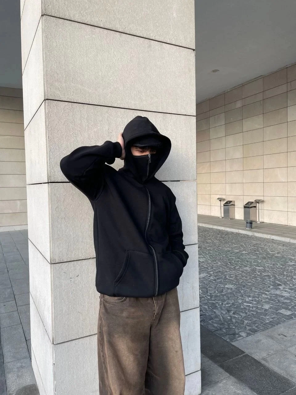 Samuray Ninja Çift Kapşonlu ZIP Fermuarlı Kanguru Çepli Tam Fermuarlı Hoodie  sweatshirt - Siyah