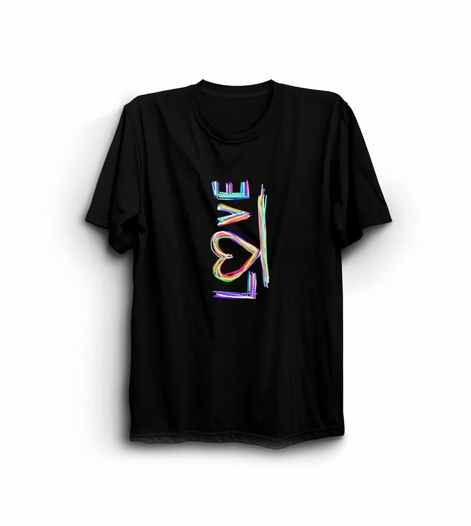 Sevgililer Günü İçin Özel Tasarım Love Baskılı T-shirt - Siyah -