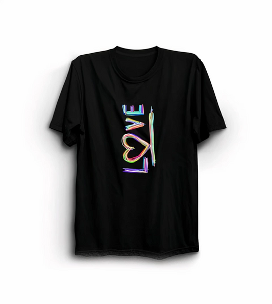 Sevgililer Günü İçin Özel Tasarım Love Baskılı T-shirt - Siyah -