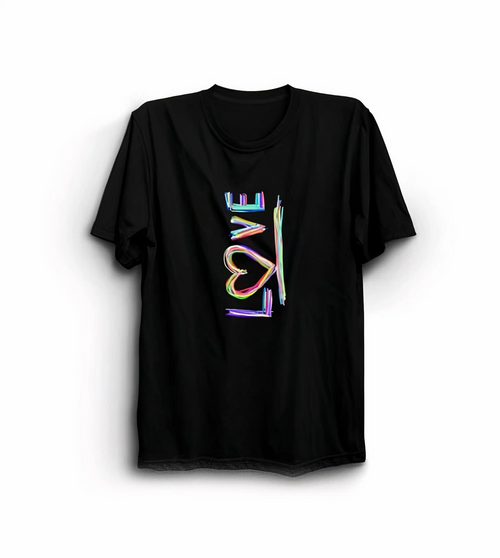 14 Şubat Sevgililer Günü Love Baskılı Oversize Bisiklet Yaka T-shirt - Siyah