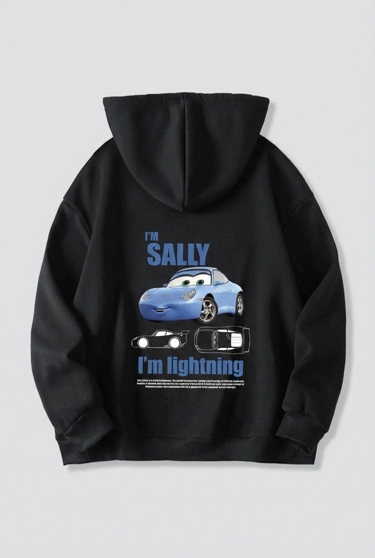 Sevgililer Günü Araba Temalı Baskılı Oversize Kapüşonlu Sweatshirt Hoodie - Siyah