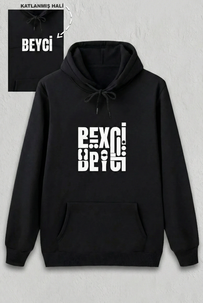 Sevgililer Günü Beyci Hediye Baskılı Oversize Kapüşonlu Sweatshirt - Siyah