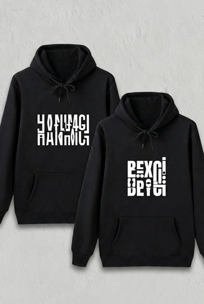 Sevgililer Günü Beyci Hediye Baskılı Oversize Kapüşonlu Sweatshirt - Siyah