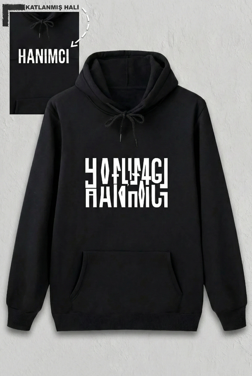 Sevgililer Günü Hanımcı Hediye Baskılı Oversize Kapüşonlu Sweatshirt - Siya