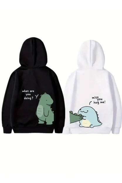 Sevgililer Günü Özel Unisex Kapüşonlu Baskılı Oversize Sweatshirt - Siyah