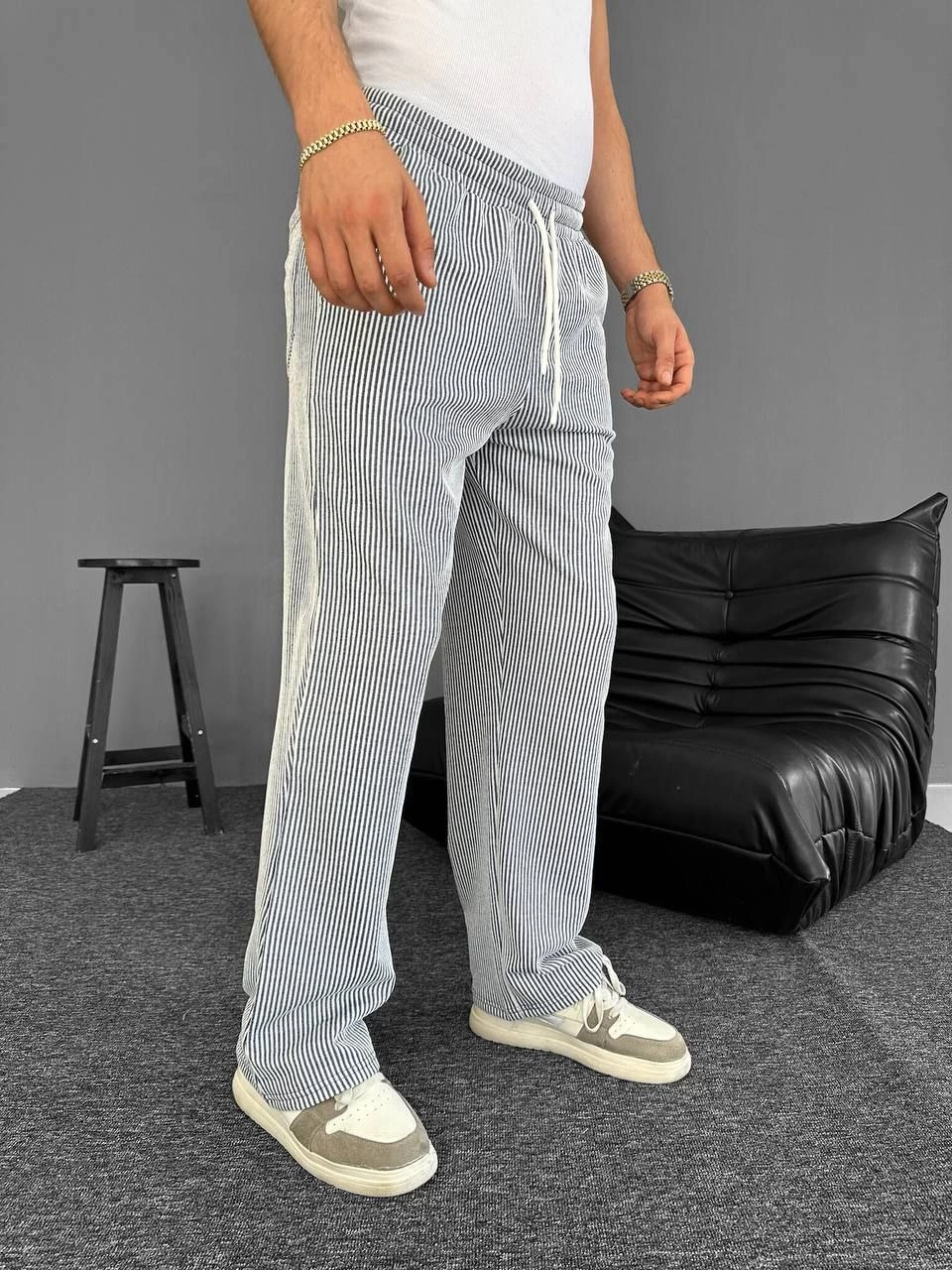 Su Yolu Çizgili Cepli Pantalon Yazlık - Gri -