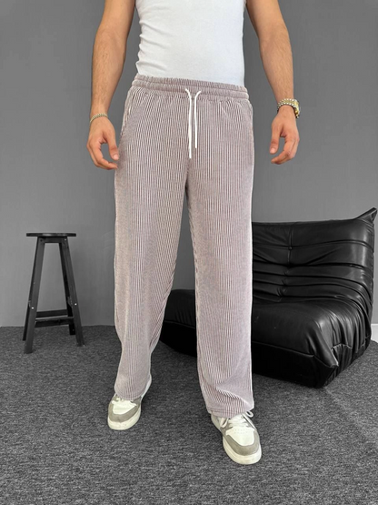 Su Yolu Çizgili Cepli Pantalon Yazlık - Kahverengi -