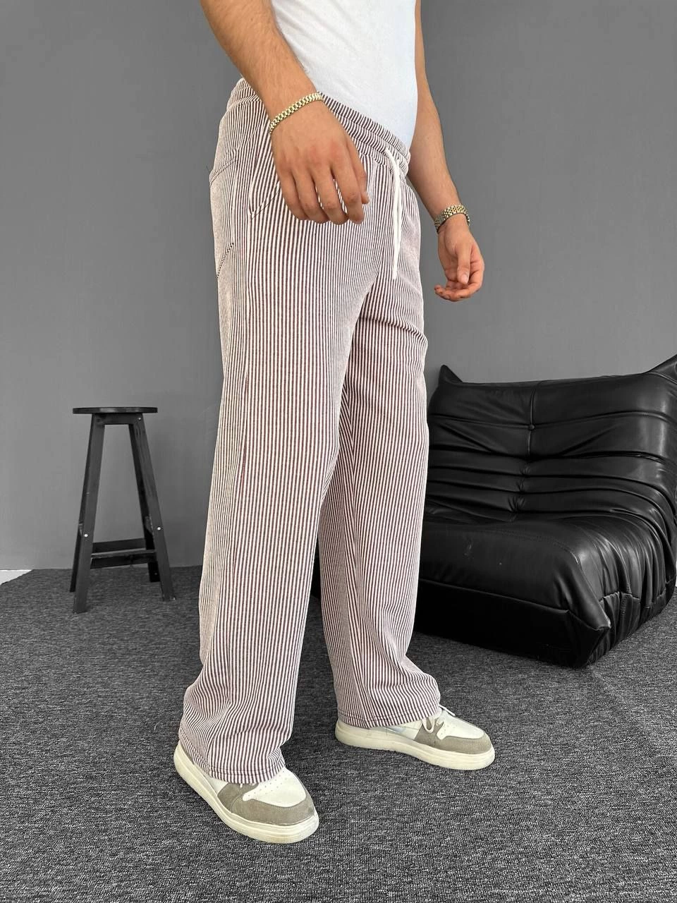 Su Yolu Çizgili Cepli Pantalon Yazlık - Kahverengi -