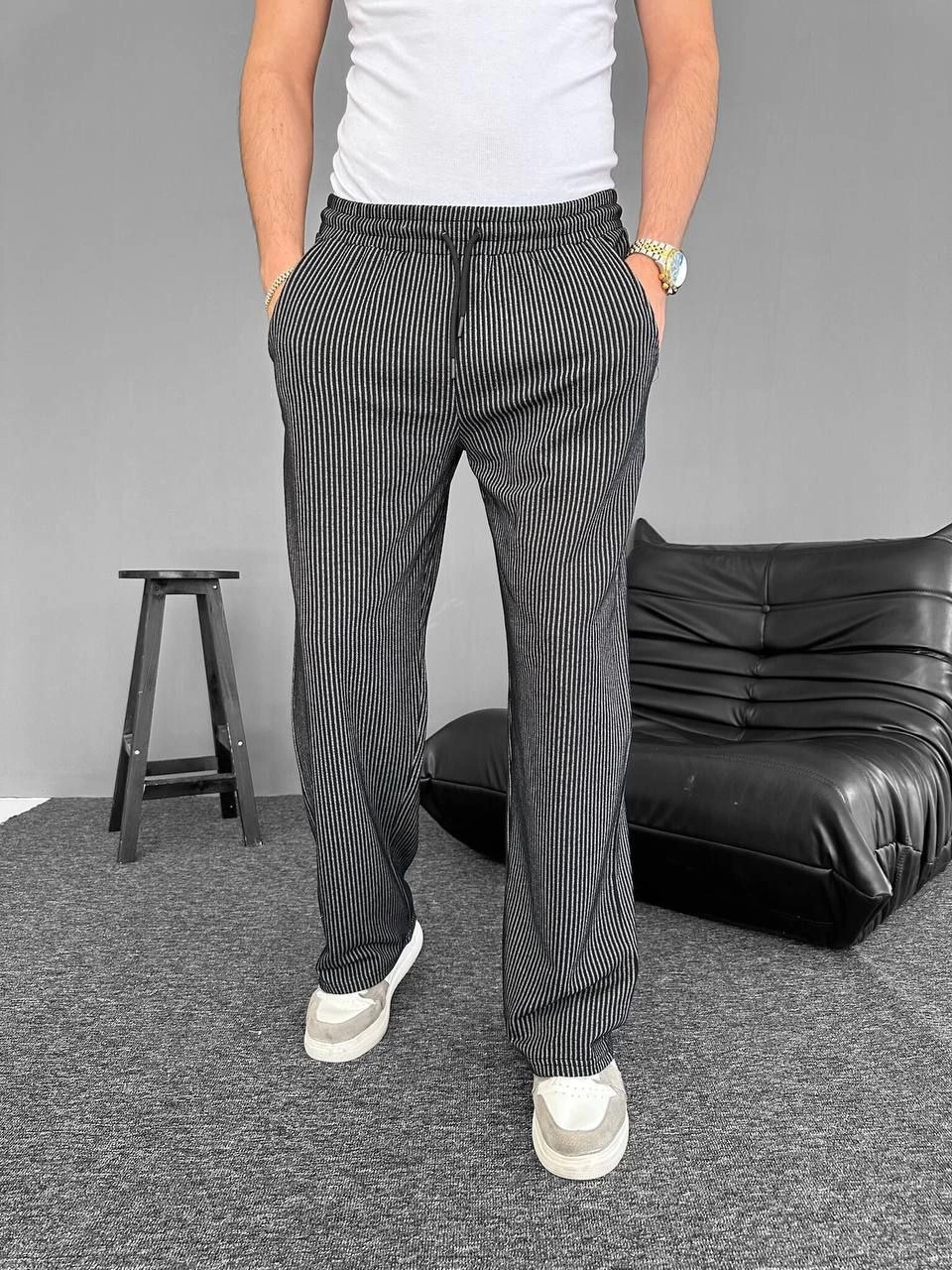 Su Yolu Çizgili Cepli Pantalon - Siyah -