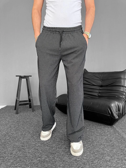 Su Yolu Çizgili Cepli Pantalon - Siyah -