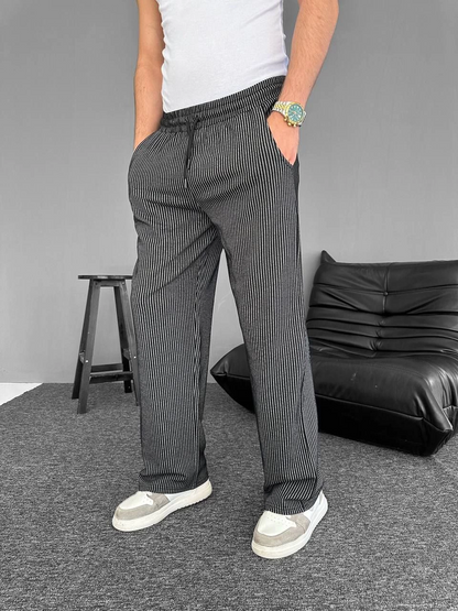 Su Yolu Çizgili Cepli Pantalon - Siyah -