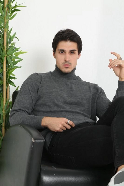 Tam Boğazlı Balıkçı Yaka Dokuma Triko - Füme -