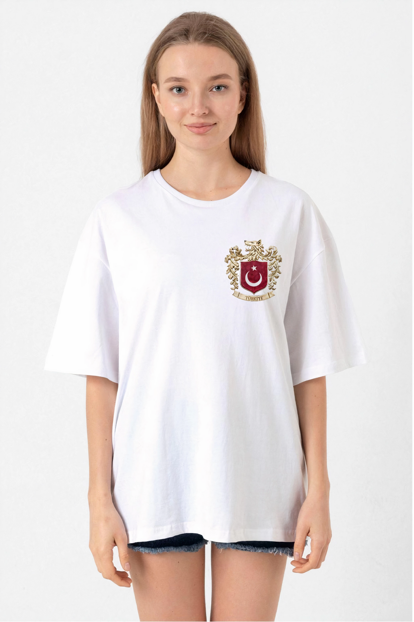 Türk Arma Baskı T-shirt- Beyaz -