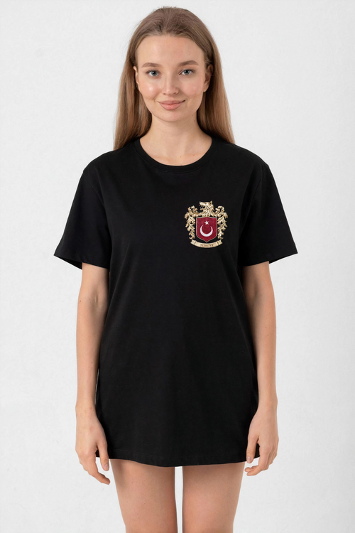 Türk Arma Baskı T-shirt - Siyah -