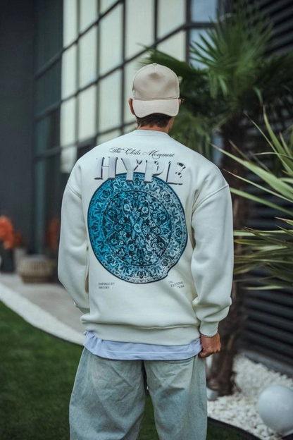 Üç İplik Bisiklet Yaka Baskılı SweatShirt - Beyaz -