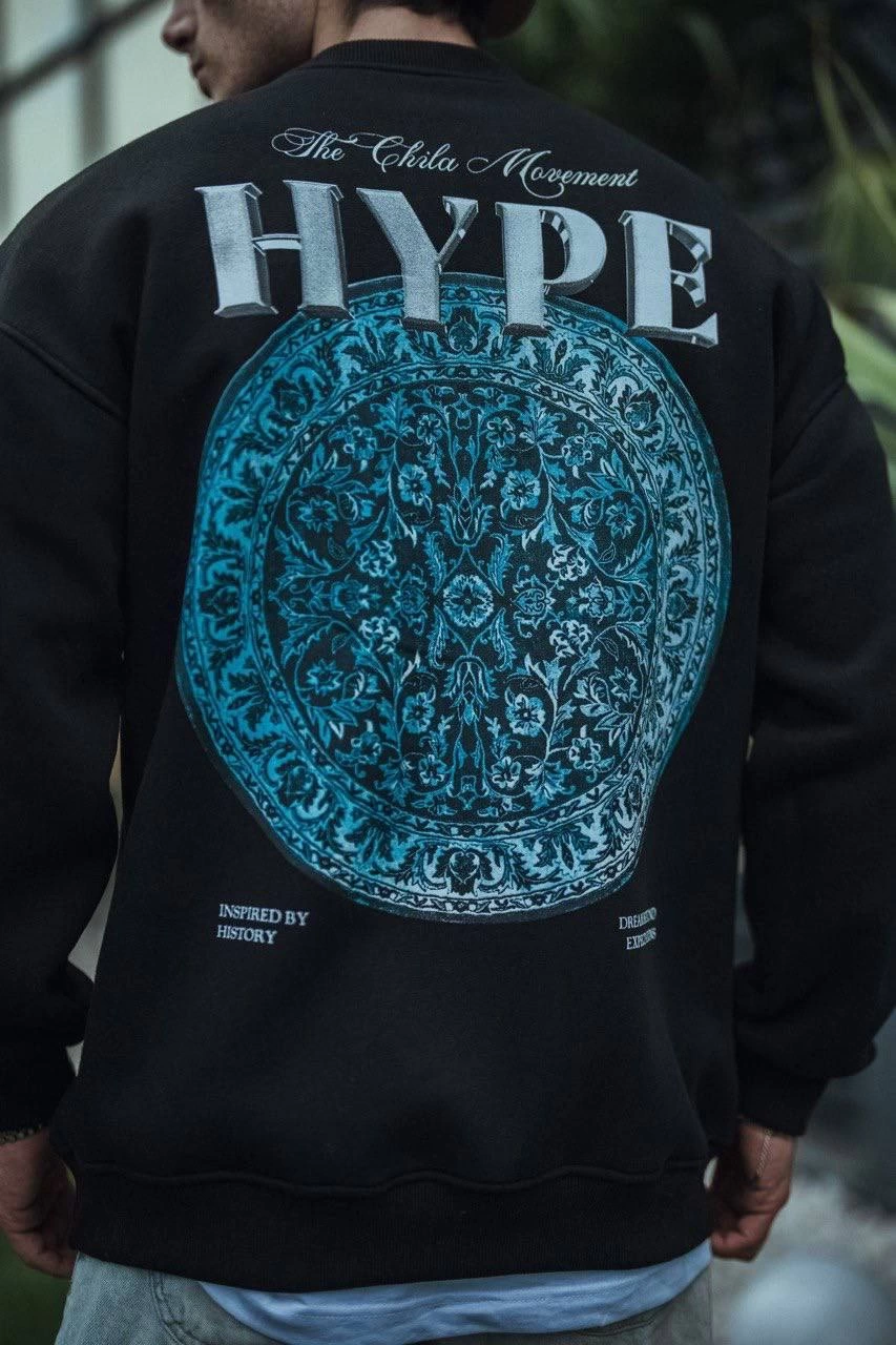 Üç İplik Bisiklet Yaka Baskılı SweatShirt - Siyah -