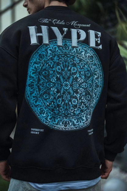 Üç İplik Bisiklet Yaka Baskılı SweatShirt - Siyah -