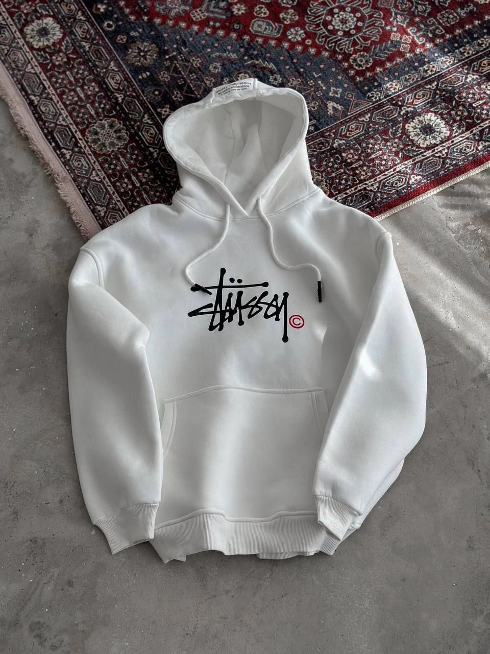 Üç İplik Kapşonlu Baskılı SweatShirt - Beyaz -