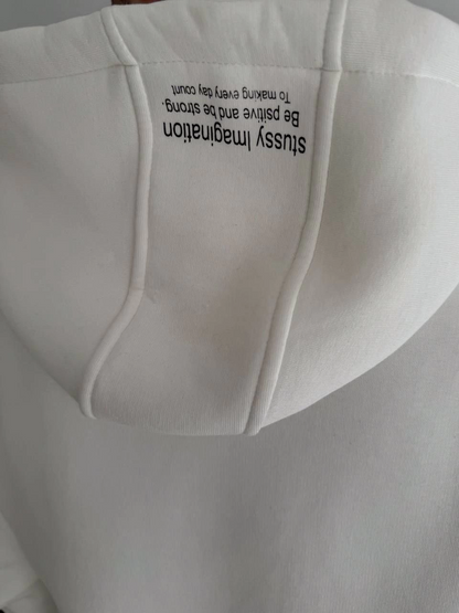 Üç İplik Kapşonlu Baskılı SweatShirt - Beyaz -