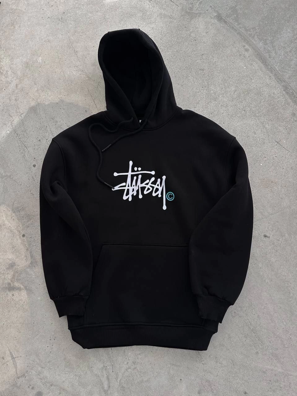 Üç İplik Kapşonlu Baskılı SweatShirt - Siyah -
