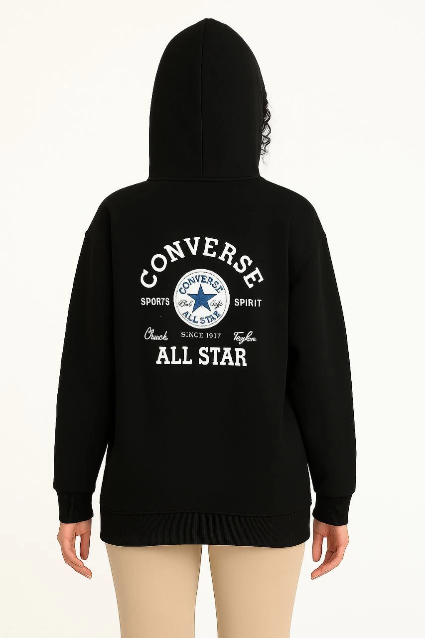Kapşonlu SweatshirtOversize Fit, Ön  Arka Baskılı, Siyah -