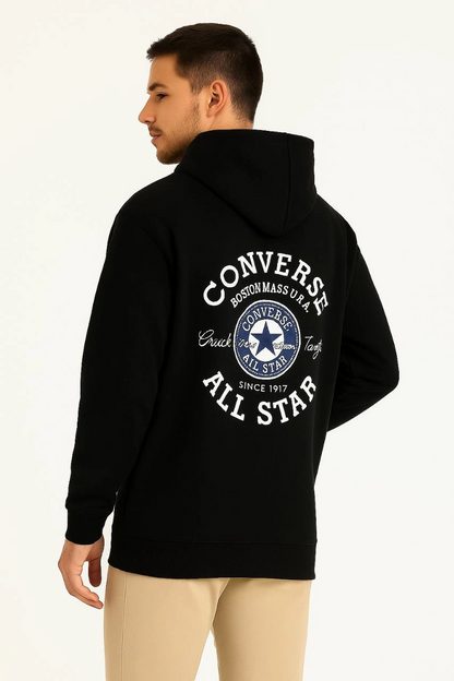 Kapşonlu Sweatshirt Ön  Arka Baskılı Siyah -
