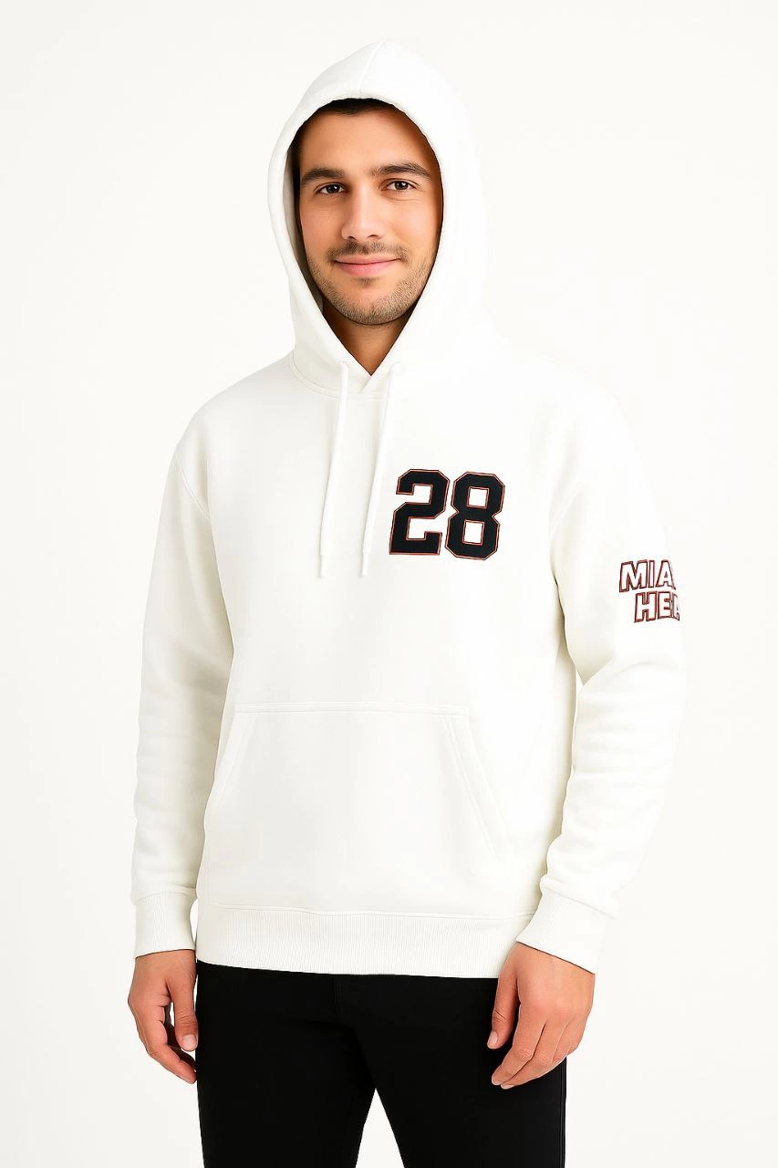 Kapşonlu Sweatshirt Ön  Arka Baskılı - Beyaz -