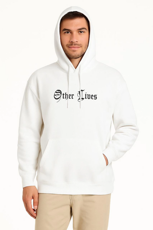 Kapşonlu Sweatshirt - Oversize 'Other Lives' Ön  Arka Baskılı- Beyaz -