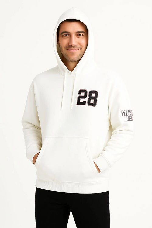 Kapşonlu Sweatshirt Ön  Arka Baskılı - Beyaz -