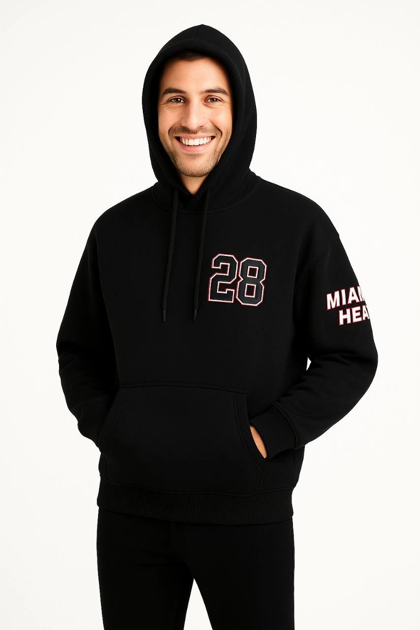 Kapşonlu Sweatshirt - Oversize Fit, Ön  Arka Baskılı,- Siyah -