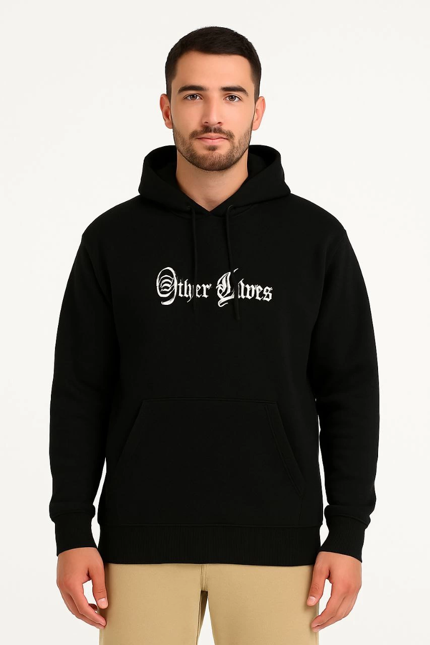 Kapşonlu Sweatshirt 'Other Lives' Ön  Arka Baskılı - Siyah -