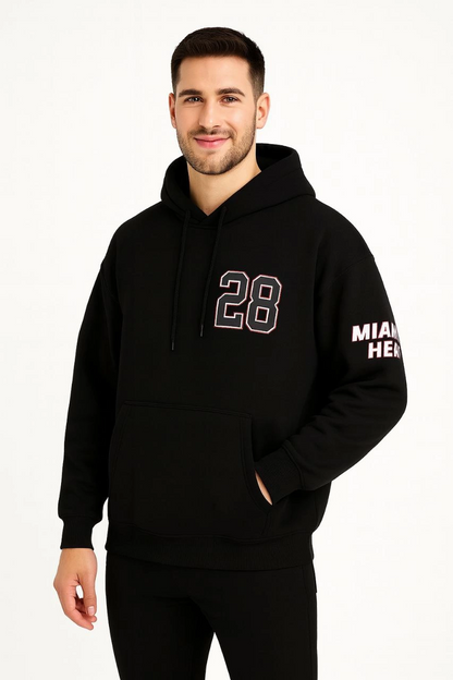 Kapşonlu Sweatshirt - Oversize Fit, Ön  Arka Baskılı,- Siyah -
