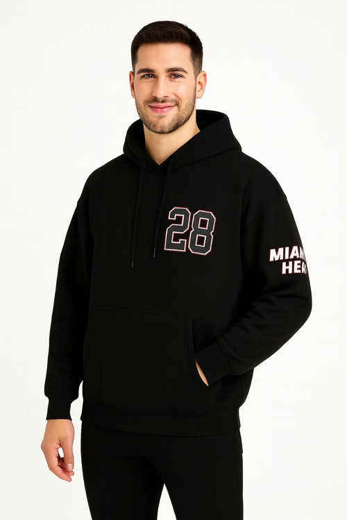 Kapşonlu Sweatshirt - Oversize Fit, Ön  Arka Baskılı,- Siyah -