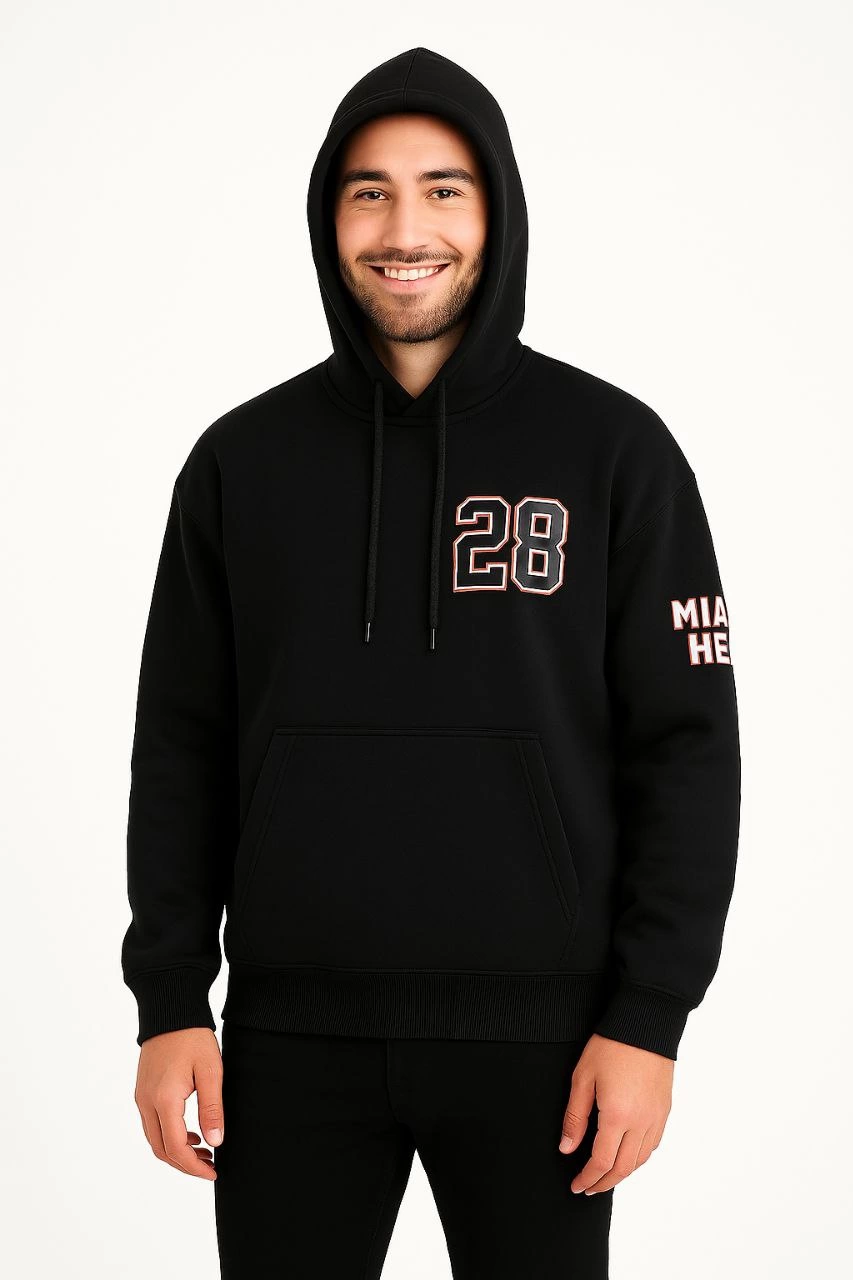 Kapşonlu Sweatshirt - Oversize Fit, Ön  Arka Baskılı,- Siyah -