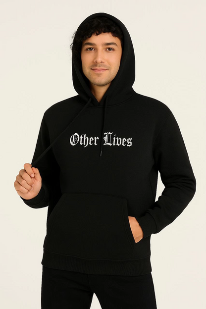 Kapşonlu Sweatshirt 'Other Lives' Ön  Arka Baskılı - Siyah -