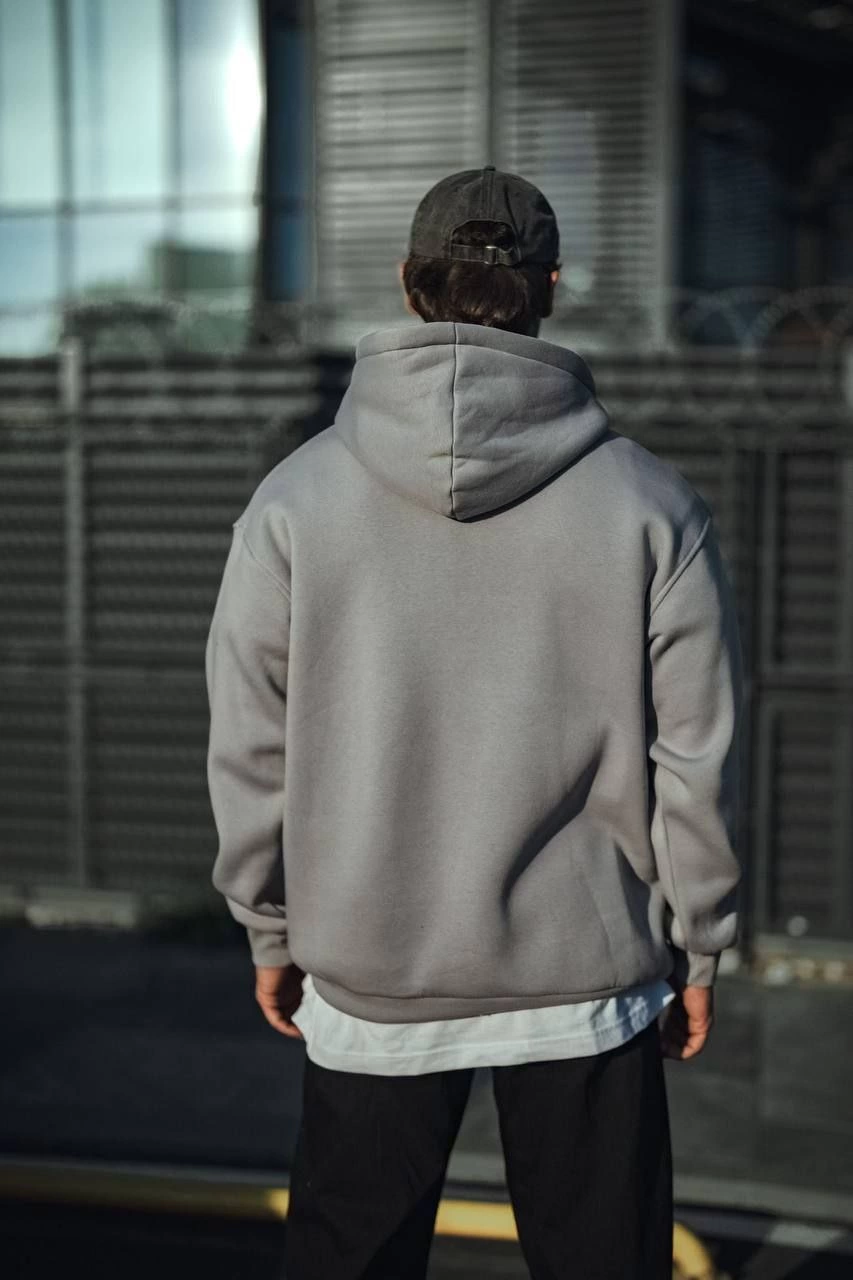 Üç İplik Penye Kapşonlu Basic SweatShirt - Boyalı Gri -