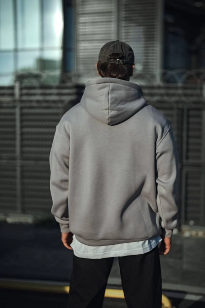 Üç İplik Penye Kapşonlu Basic SweatShirt - Boyalı Gri -