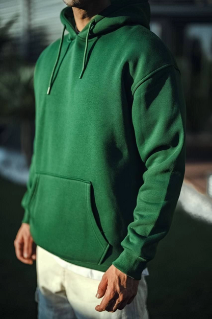 Üç İplik Penye Kapşonlu Basic SweatShirt - Haki -