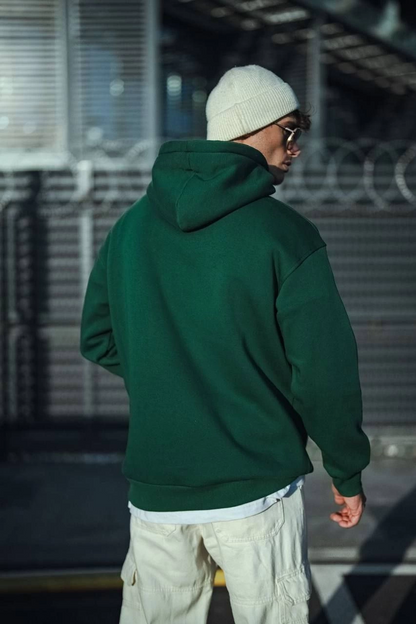 Üç İplik Penye Kapşonlu Basic SweatShirt - Haki -