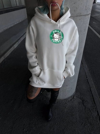 Üç İplik Penye Uzun Kol Kapüşonlu SweatShirt - Beyaz -